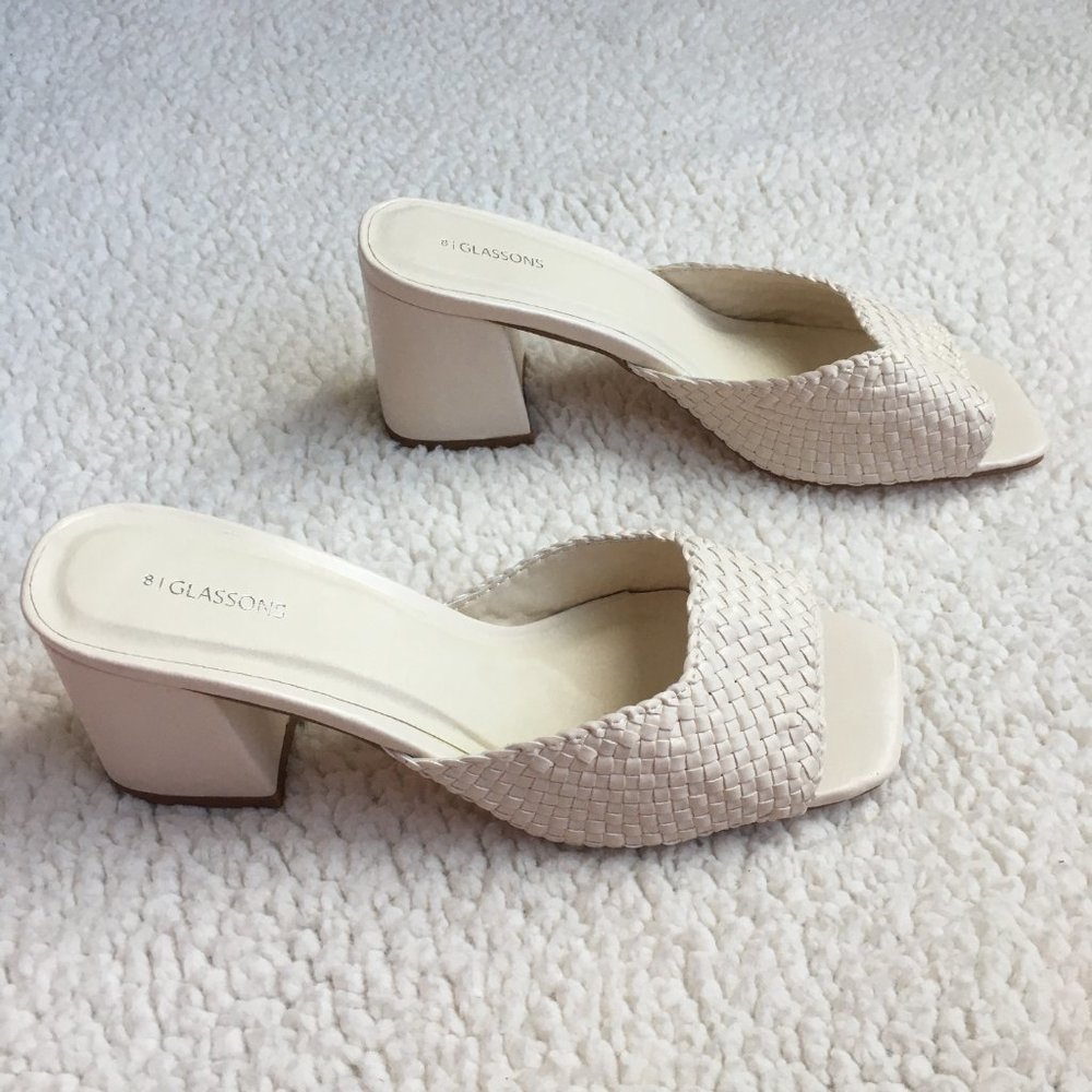 Glassons Woven Rattan Square Toe Mule Block Heels